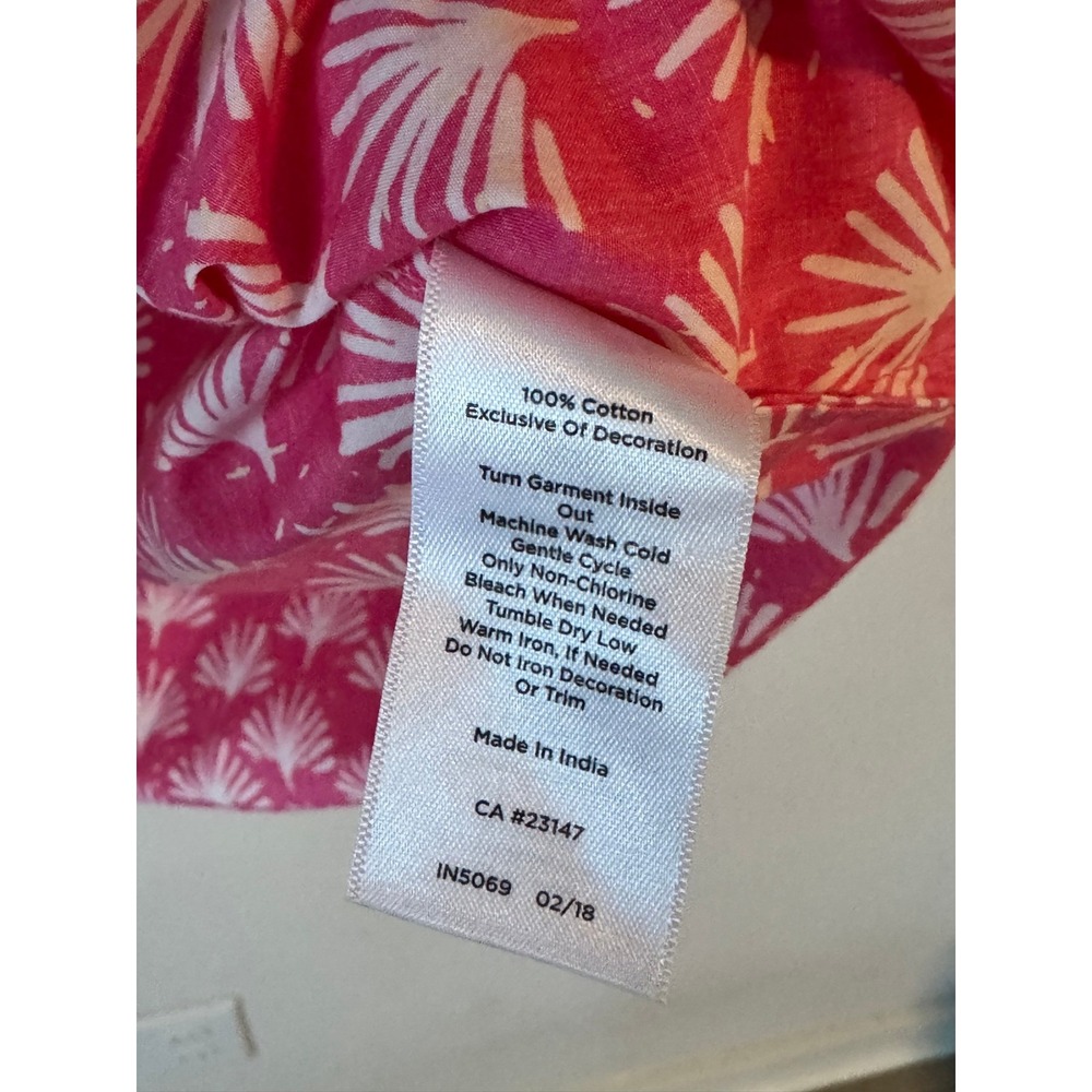Talbots Red White Shell Print Cotton Tunic Top Crochet Lace V-Neck Size M - Picture 5 of 6